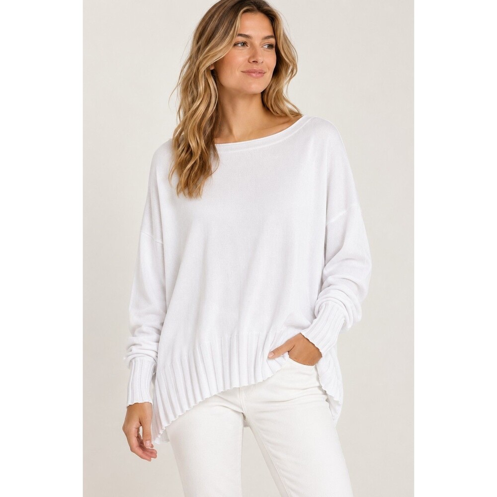 Planet By Lauren G White Boatneck Sweater One Size Oversized Ribbed Hem